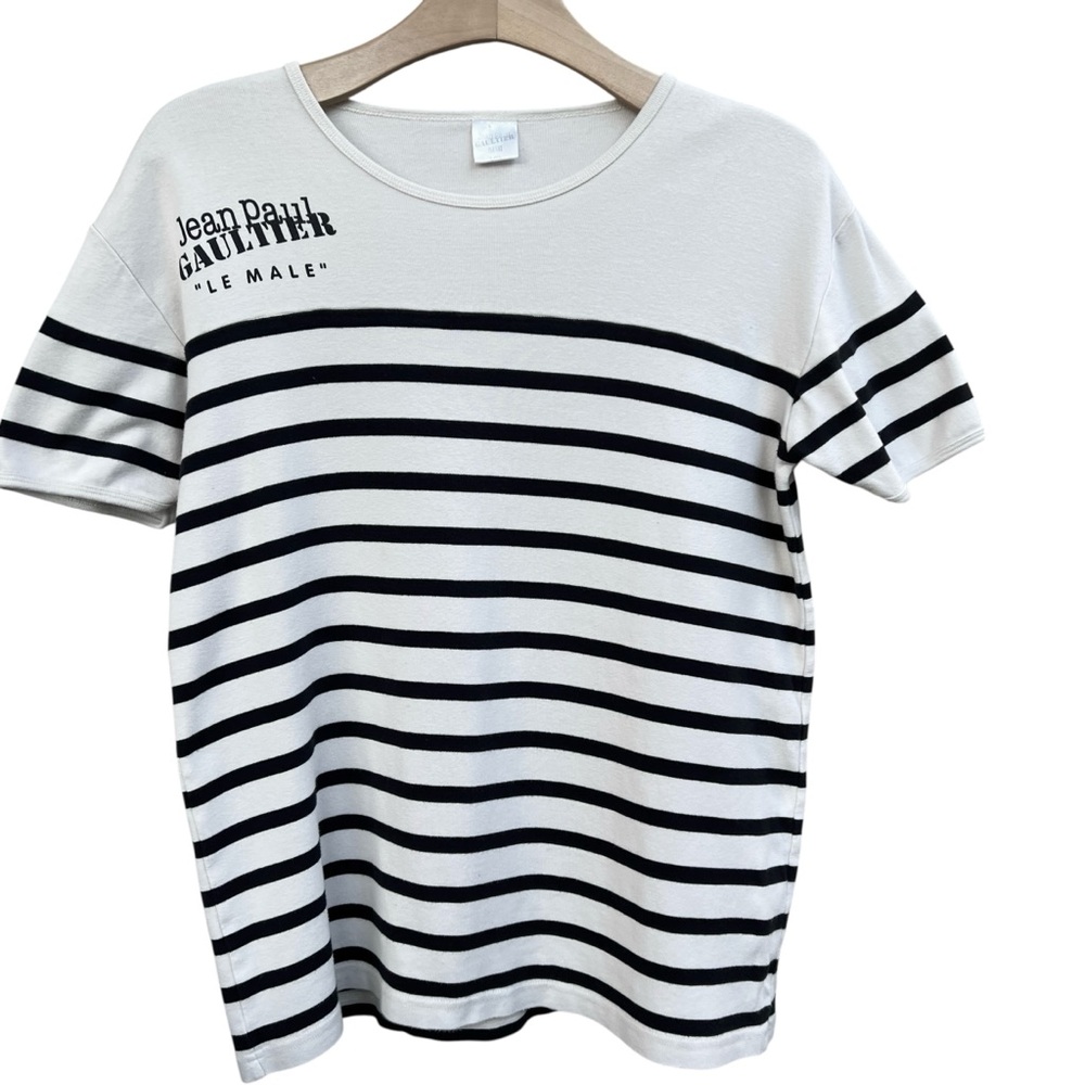 Jean Paul Gaultier “Le Male” Parfums Striped Vintage Short Sleeve T-Shirt L/XL - Picture 2 of 11